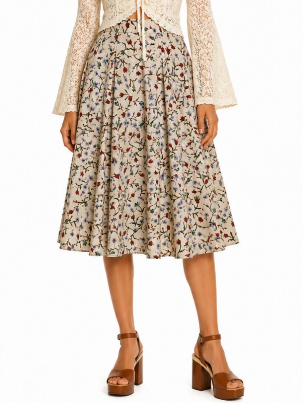 Vintage 70s Albert Nipon Boutique Floral Midi Skirt Size S Cottagecore Coquette